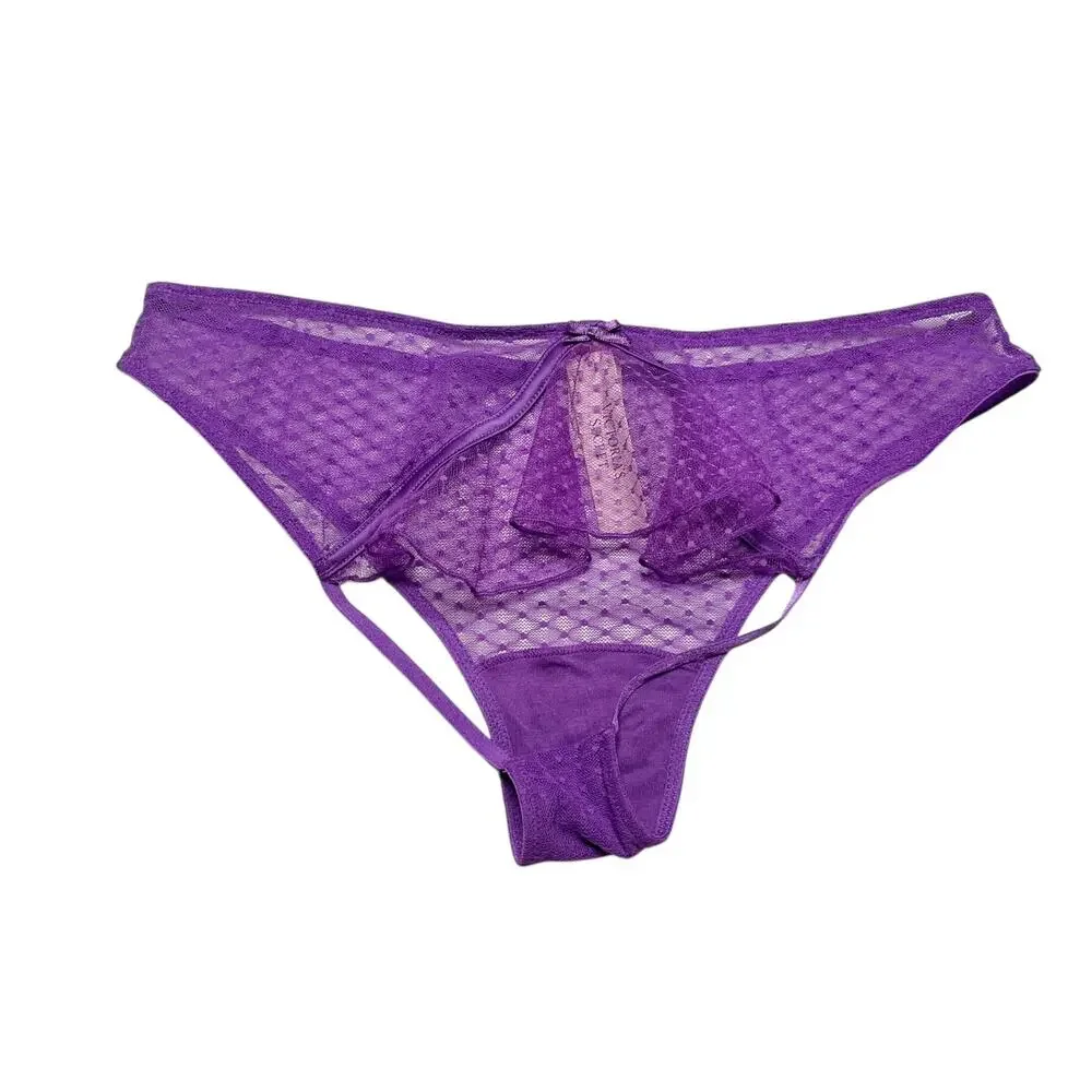 Victoria's Secret Peekaboo Mesh Open-Cup Babydoll Set Purple Tease Size XS